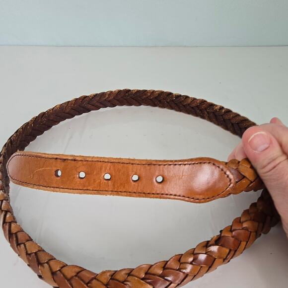 Brighton Braided Leather Belt Women\'s 38 Brown Solid Brass Buckle Old Money Boho main image 6